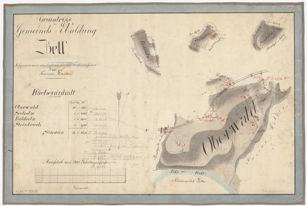 Zell: Gemeindewaldung: Oberwald, Seeholz, Bannholz (Bahholz), Steinbruch; Grundrisse