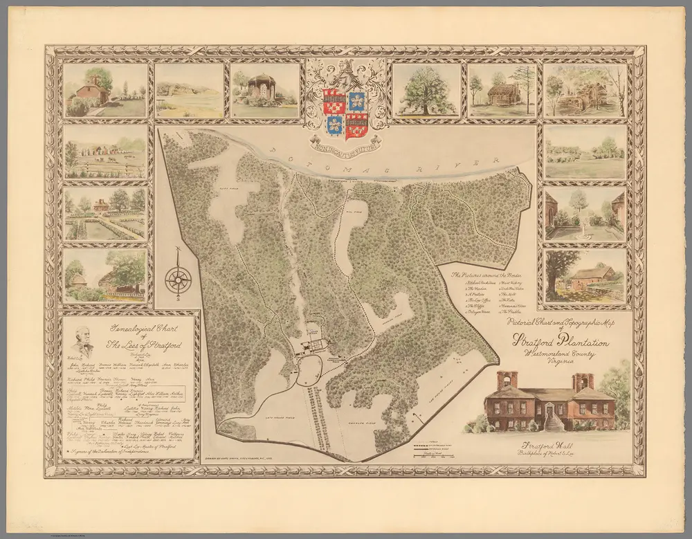 Pictorial Chart and Topographic Map of Stratford Plantation, Westmoreland County, Virginia.