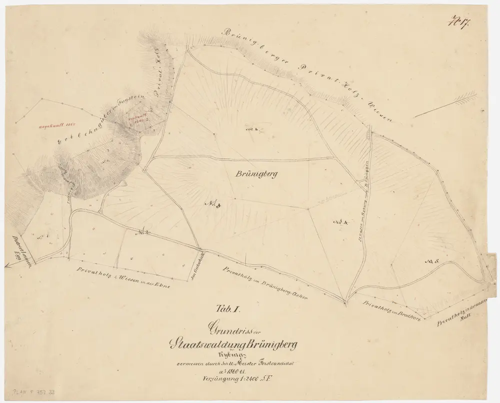 Kyburg, Töss, Illnau-Effretikon (damals Illnau), Schlatt: Staatswaldung: Kyburg: Brünggberg (Brüngberg); Grundriss (Tab. 1 bzw. Nr. 17)