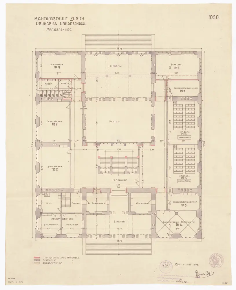 Kantonsschule, Rämistrasse 59: Erdgeschoss; Grundriss