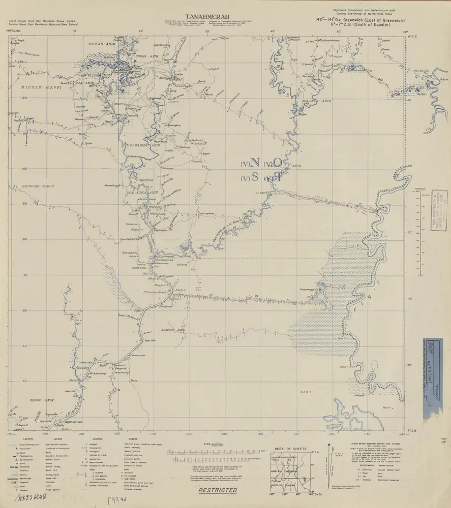 Tanahmerah / prepared and reproduced by Base Map Plant USASOS/SWPA, December 1942 - January 1943, from a Dutch map printed by Topografische Dienst (Topographic Service) Batavia, 1940