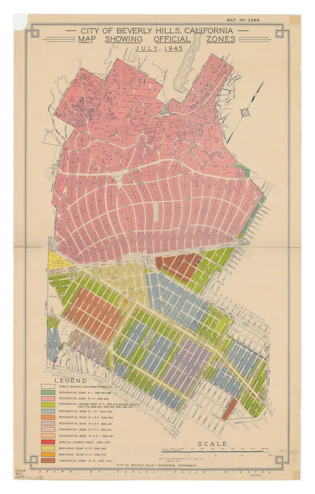 City of Beverly Hills, California map showing official zones, July, 1945