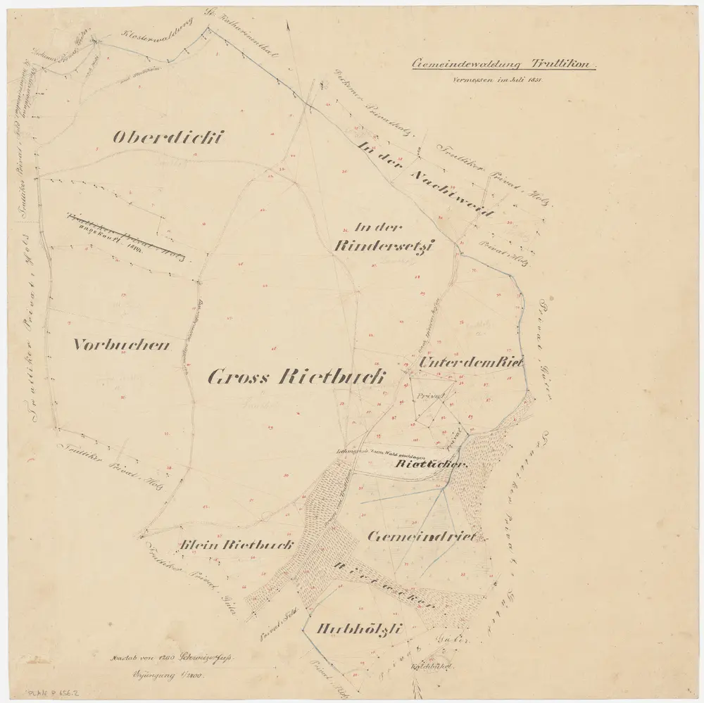 Truttikon: Gemeindewaldung: Rietbuck, Vorbuechen (Vorbuchen), Oberdicki, Nachtweid, Rindersetzi, Riet, Huebhölzli (Hubhölzli); Grundriss