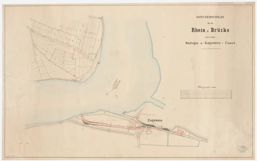 Flaach, Rüdlingen SH: Projektierte Rheinbrücke zwischen Ziegelhütte und Rüdlingen; Situationsplan