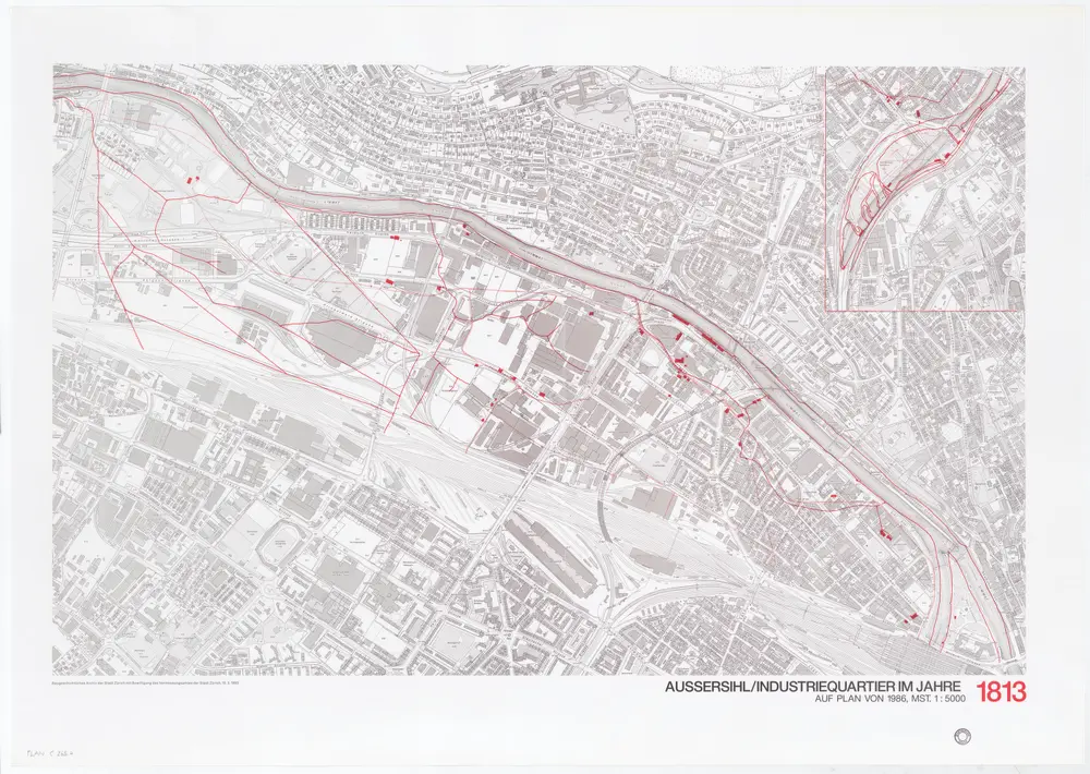 Historische Bauzustände der Zürcher Aussenquartiere in 48 Blättern: Aussersihl/Industriequartier im Jahre 1813 auf einem Plan von 1986; Übersichtsplan