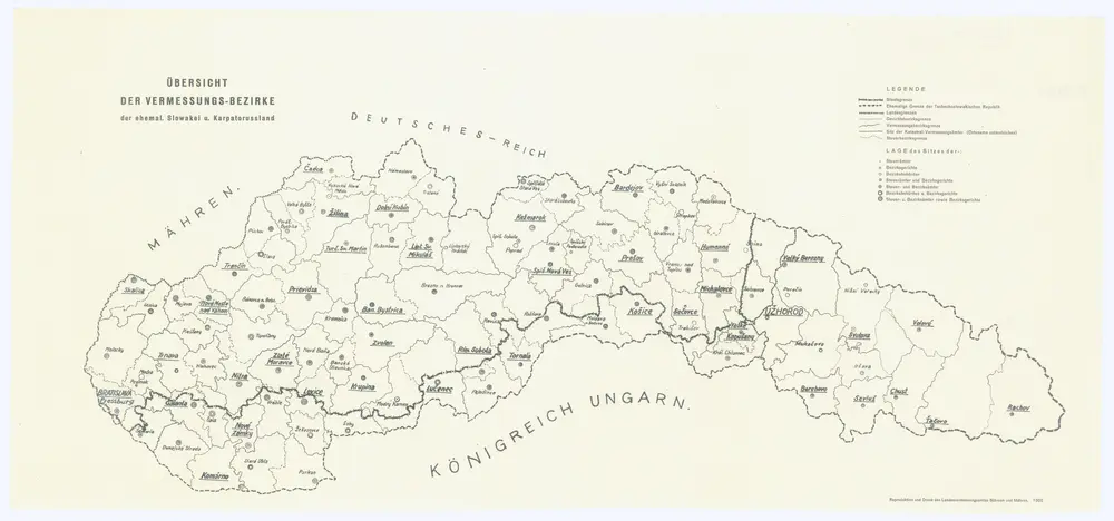 Übersicht der Vermessungs-Bezirke der ehemal[ige] Slowakei u[nd] Karpatorussland