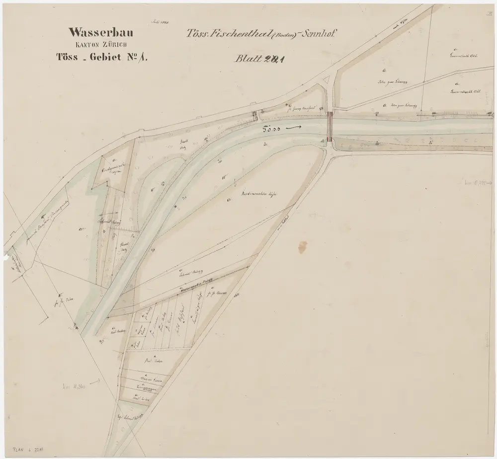 Wila: Töss von oberhalb bis unterhalb der alten Brücke oberhalb Wila; Situationsplan (Töss-Gebiet Nr. 1, Blatt 21)