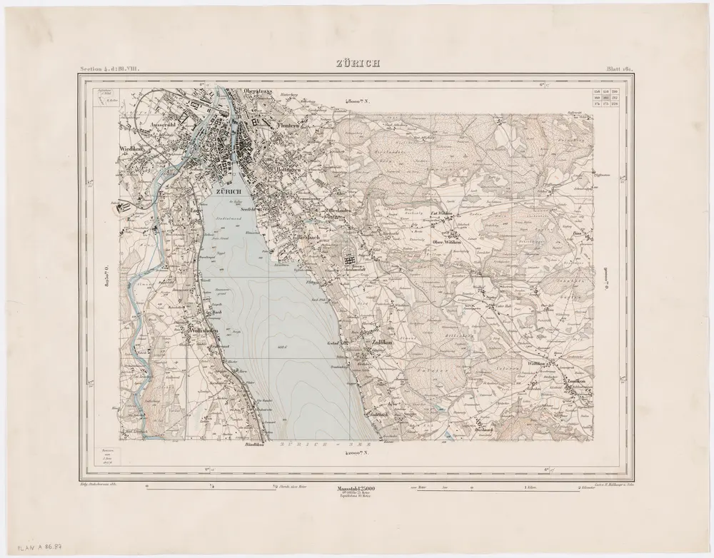 Topographischer Atlas der Schweiz (Siegfried-Karte): Den Kanton Zürich betreffende Blätter: Blatt 161: Zürich