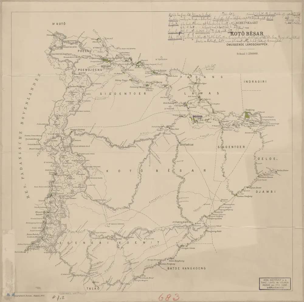 Schetskaart van Koto Besar en omliggende landschappen