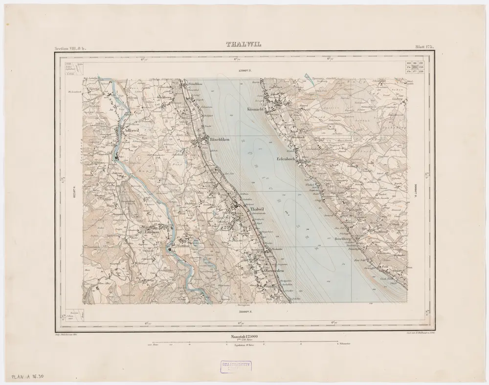 Topographischer Atlas der Schweiz (Siegfried-Karte): Den Kanton Zürich betreffende Blätter: Blatt 175: Thalwil