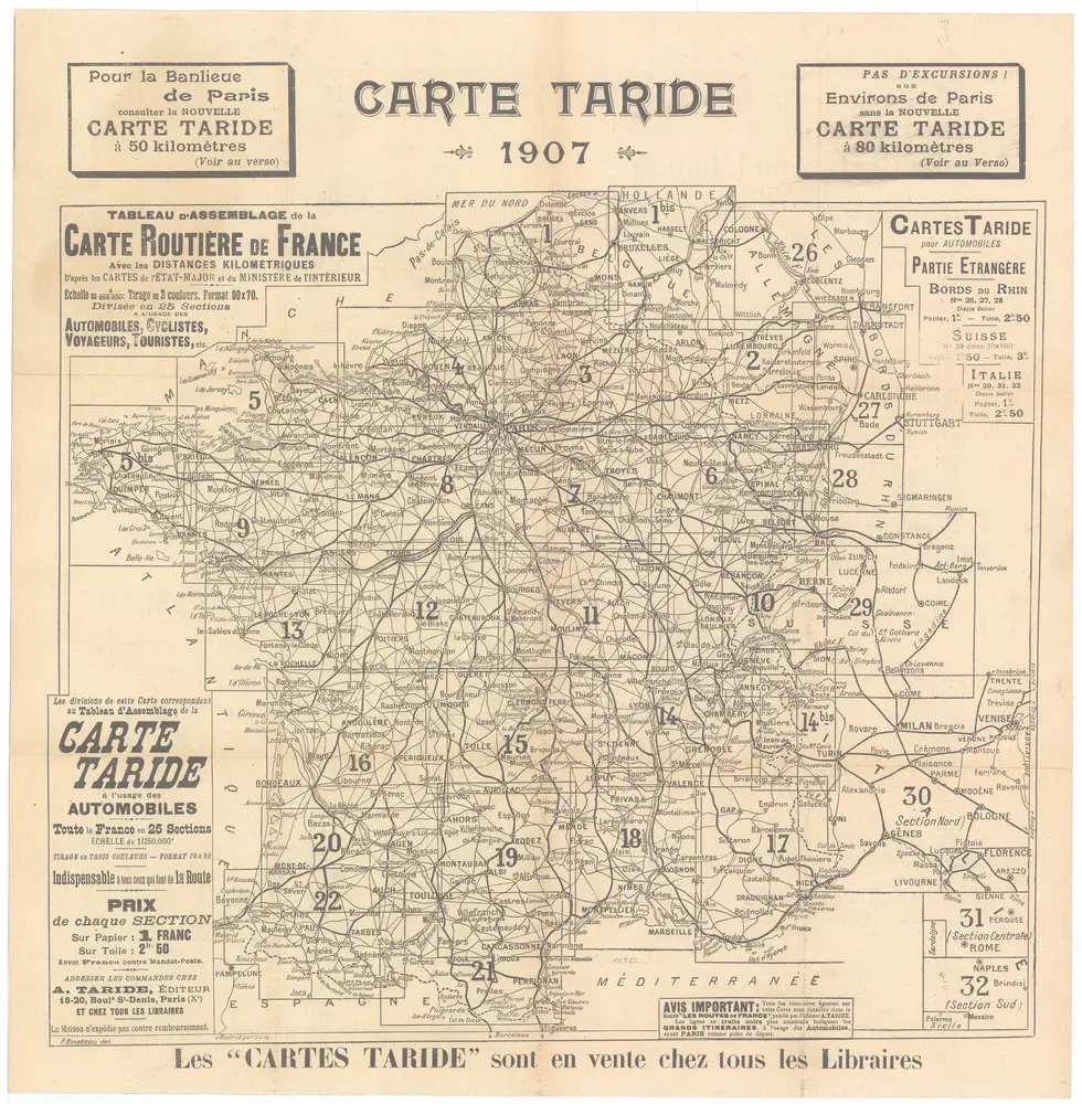 Tableau d'assemblage de la carte routiere de France