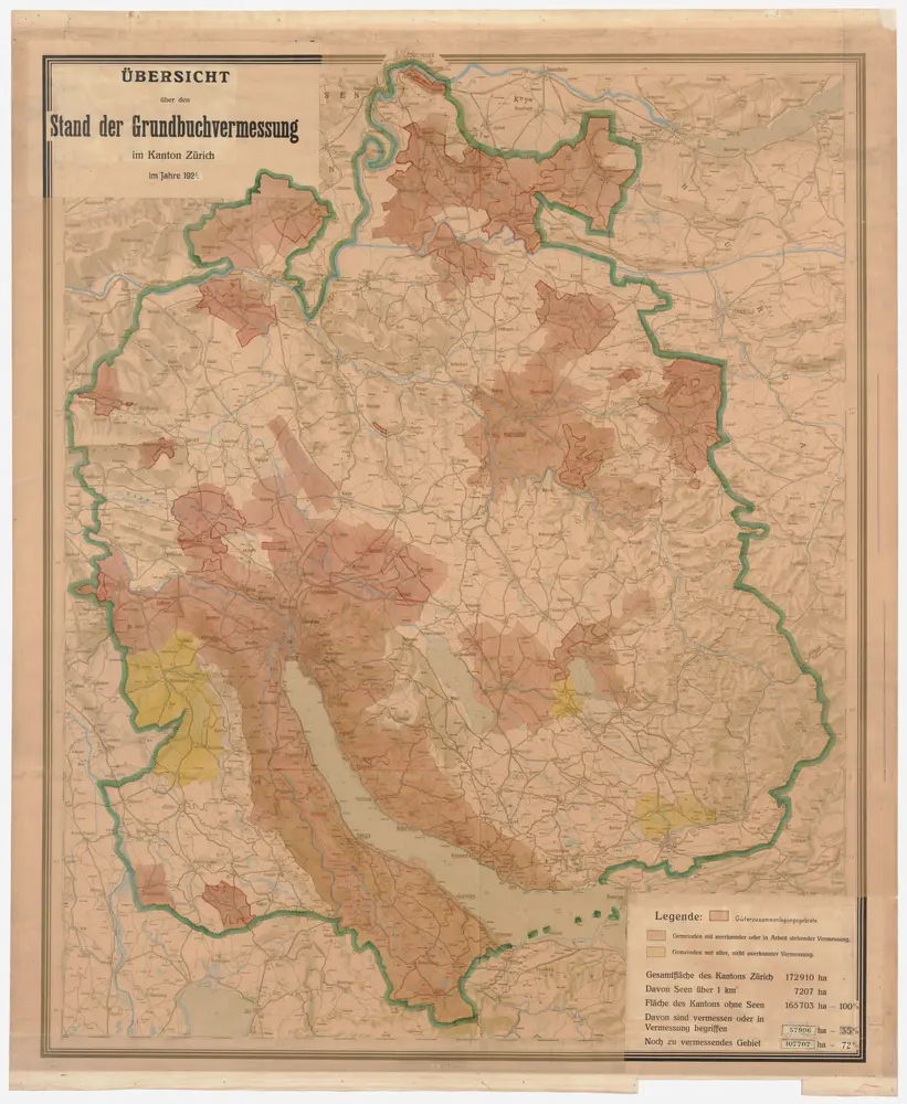 Kanton Zürich: Stand der Grundbuchvermessung im Jahr 1924; Übersichtsplan