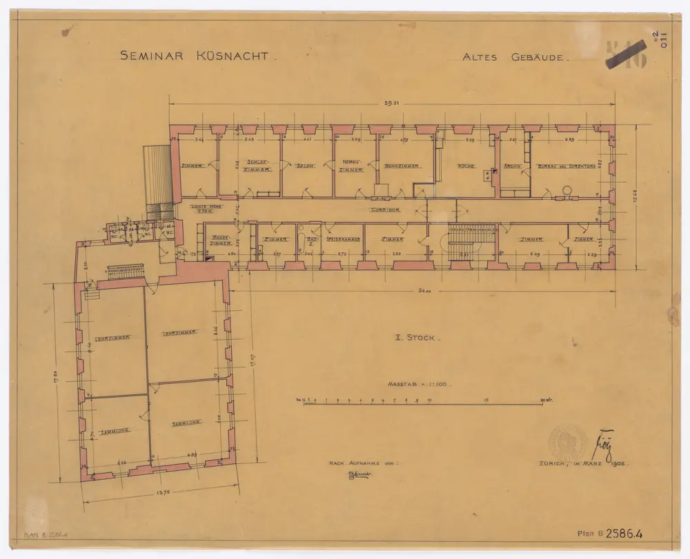 Küsnacht: Seminar, altes Gebäude: 2. Stock; Grundriss