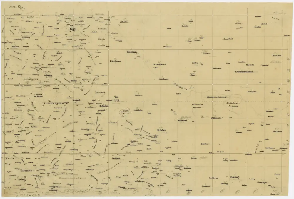 Vorlagen für die Topographische Karte des Kantons Zürich (Wild-Karte): Schrift-Pausen: Blatt XVI: Elgg