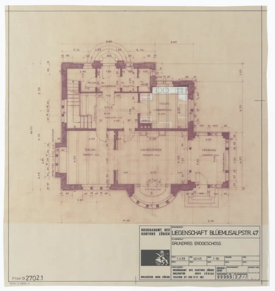 Einfamilienhaus Blümlisalpstrasse 47: Grundrisse: Erdgeschoss; Grundriss