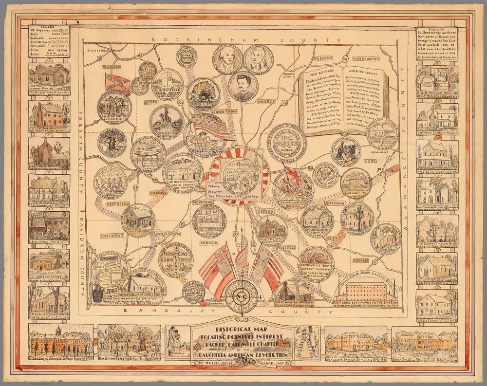 Guilford County, Historical Map Locating Points of Interest.