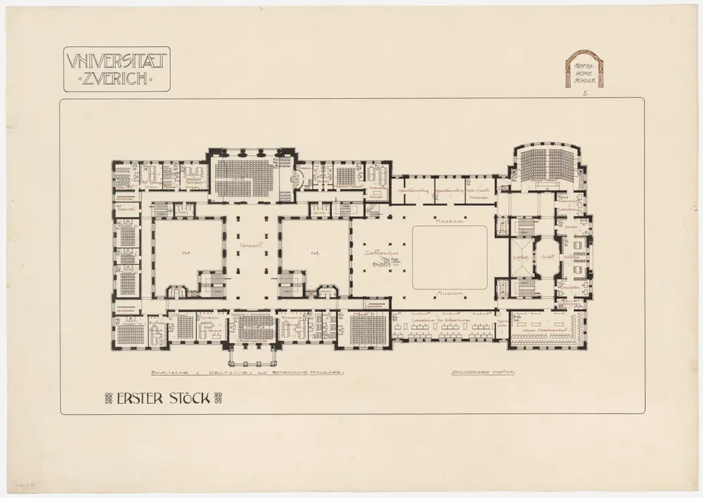 Zürich: Neubau der Universität; Projekt Hohe Schule; 1. Obergeschoss; Grundriss