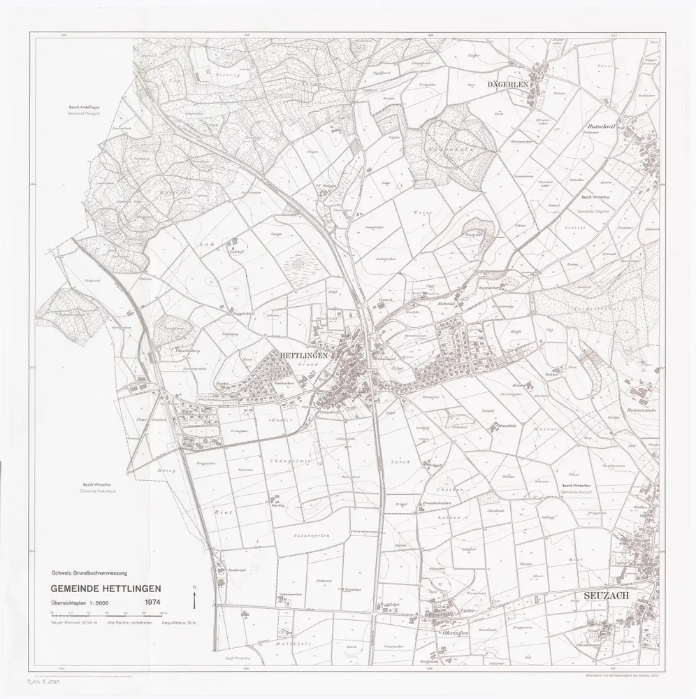Hettlingen: Gemeinde; Übersichtsplan (Schweizerische Grundbuchvermessung)