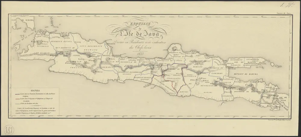 Esquisse de l'ile de Java, divisée en residences avec indication des chefs-lieux