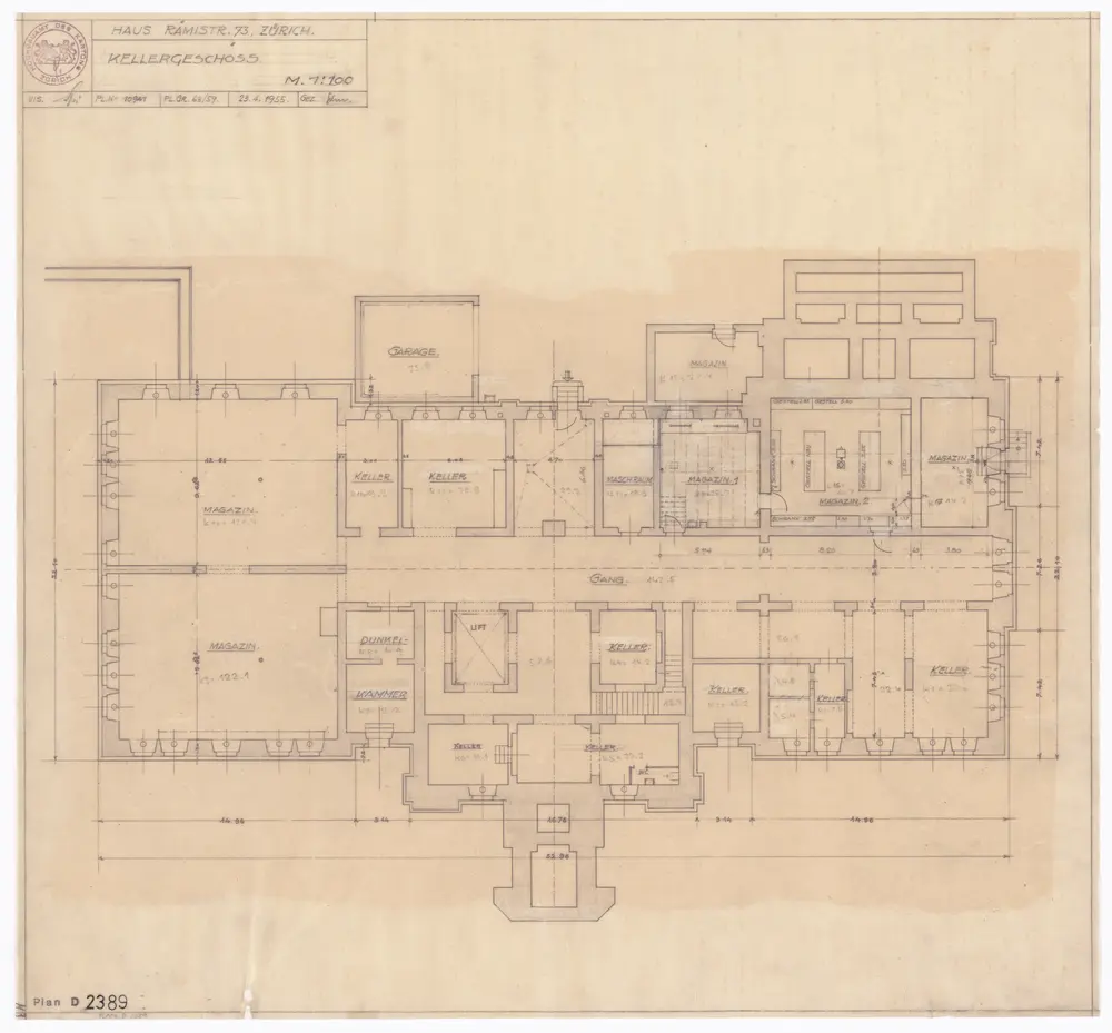 Archäologisches Institut und Kunsthistorisches Seminar, Rämistrasse 73: Keller; Grundriss