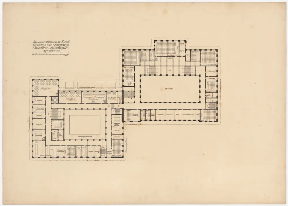 Zürich: Neubau der Universität; Projekt Künstlergut; 1. Obergeschoss; Grundriss