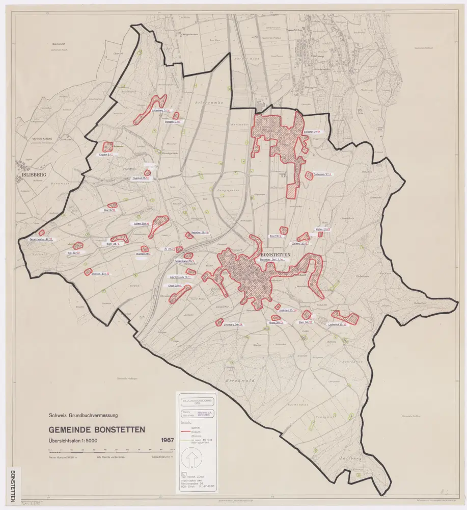 Bonstetten: Definition der Siedlungen für die eidgenössische Volkszählung am 01.12.1970; Siedlungskarte