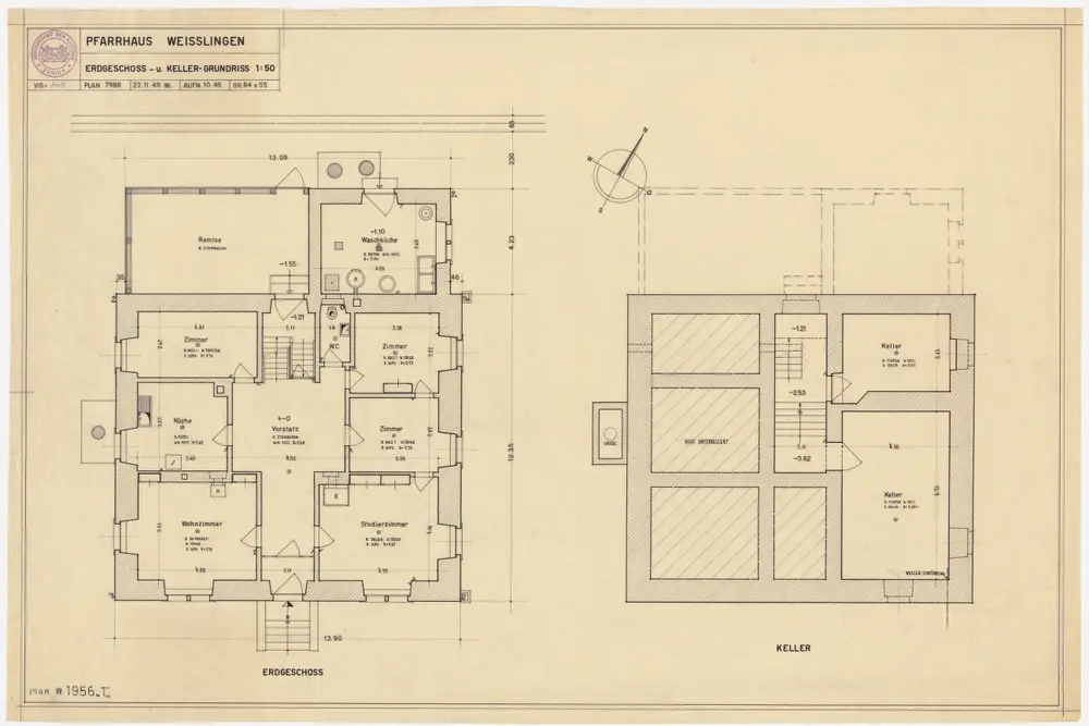 Weisslingen: Pfarrhaus: Keller und Erdgeschoss; Grundrisse