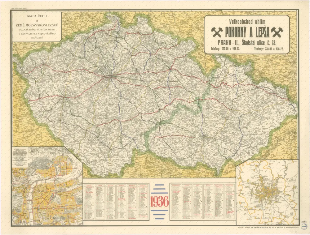 Mapa Čech a země Moravskoslezské s označením státních silnic v barvách dle nejnovějších nařízení