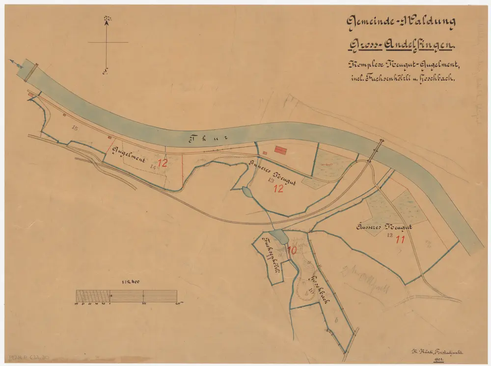 Andelfingen (damals Grossandelfingen): Gemeindewaldung: Gugelment, Neugut, Fuchsenhölzli, Hostbach (Hoschbach); Grundriss