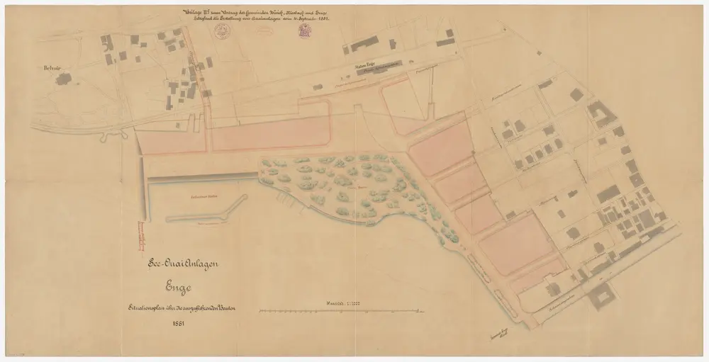 Enge, Riesbach: Enge bis zum Schanzengraben, rechtes Zürichseeufer, projektierte Seequaianlage, Situationsplan (Zürichsee-Gebiet Nr. 7 c)