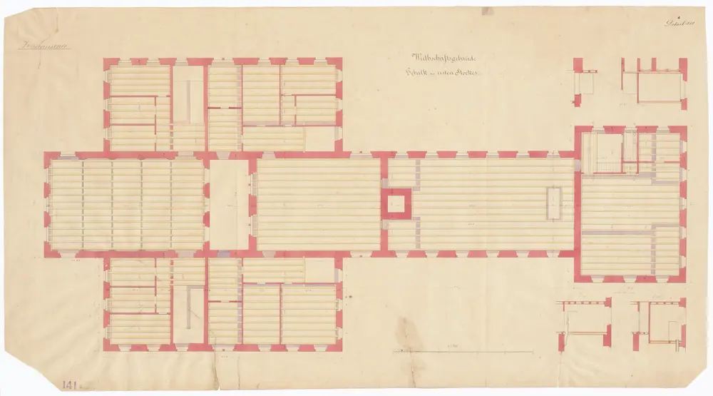 Irrenanstalt Burghölzli: Wirtschaftsgebäude, 1. Stocks; Gebälk; Grundriss