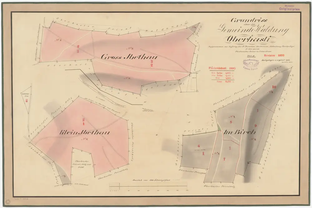 Niederhasli: Zivilgemeindewaldung Oberhasli: Ibig (Gross und Klein Ibethau), Birch; Grundrisse (Tab. II)