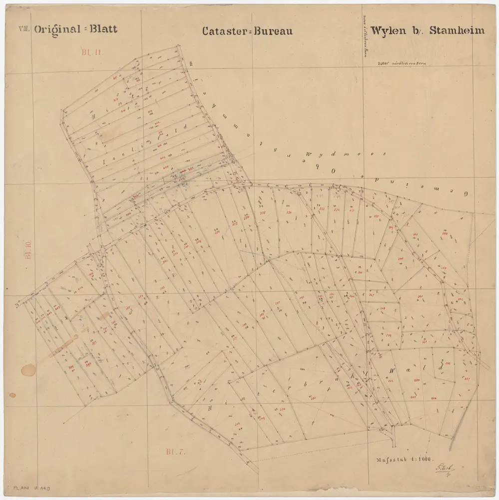 Oberstammheim: Wilen; Kataster-Originalpläne: Blatt VIII: Hinter-Iselisfeld und Hinderbrüel (Hinterbrühl); Situationsplan