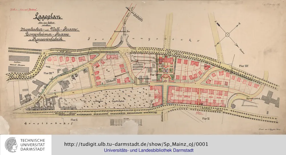 Lageplan über das Gebiet zwischen Mombacher- und Wall-Strasse, Gonsenheimer-Strasse u. Konservenfabrik