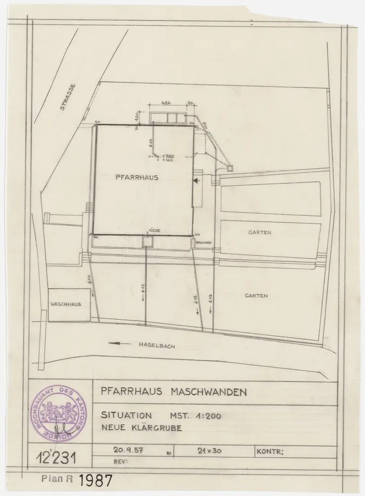 Maschwanden: Pfarrhaus mit neuer Klärgrube; Grundriss