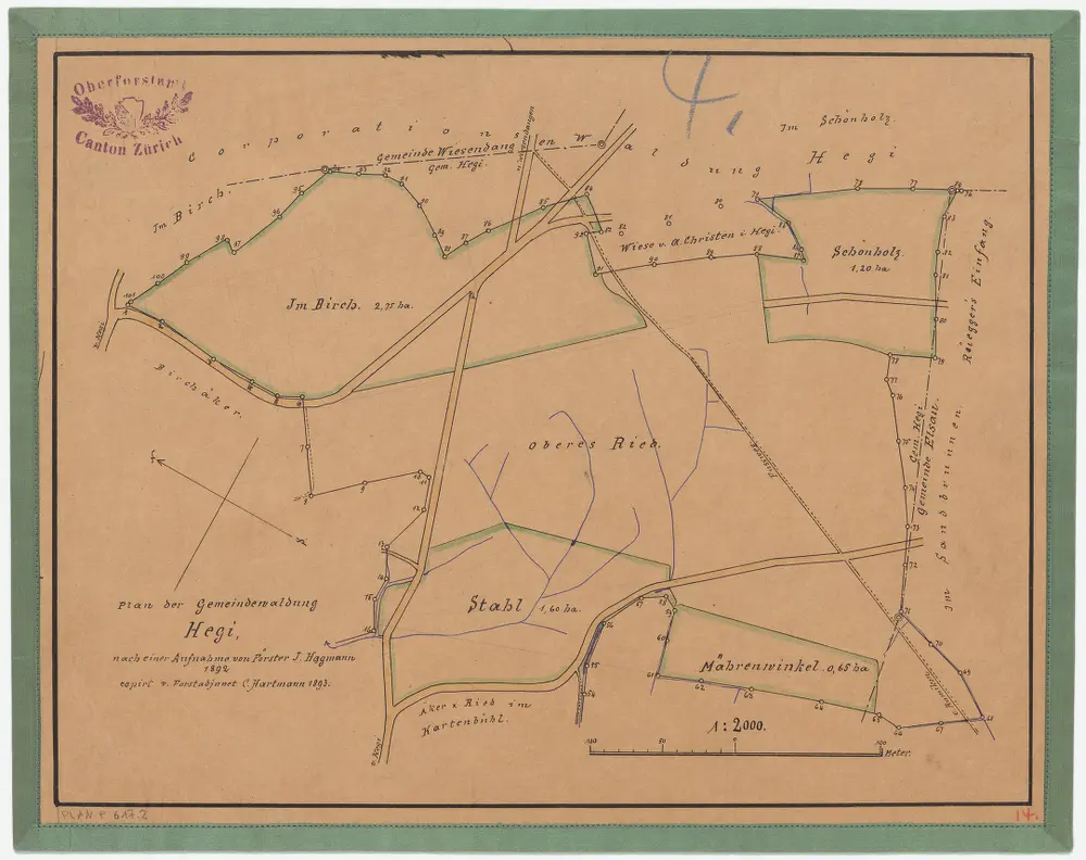 Oberwinterthur, Wiesendangen: Gemeinde- und Genossenschaftswaldungen Hegi: Oberwinterthur: Gemeindewaldungen Schönholz, Birch, Im oberen Ried, Stalholz, Mährenwinkel; Grundriss