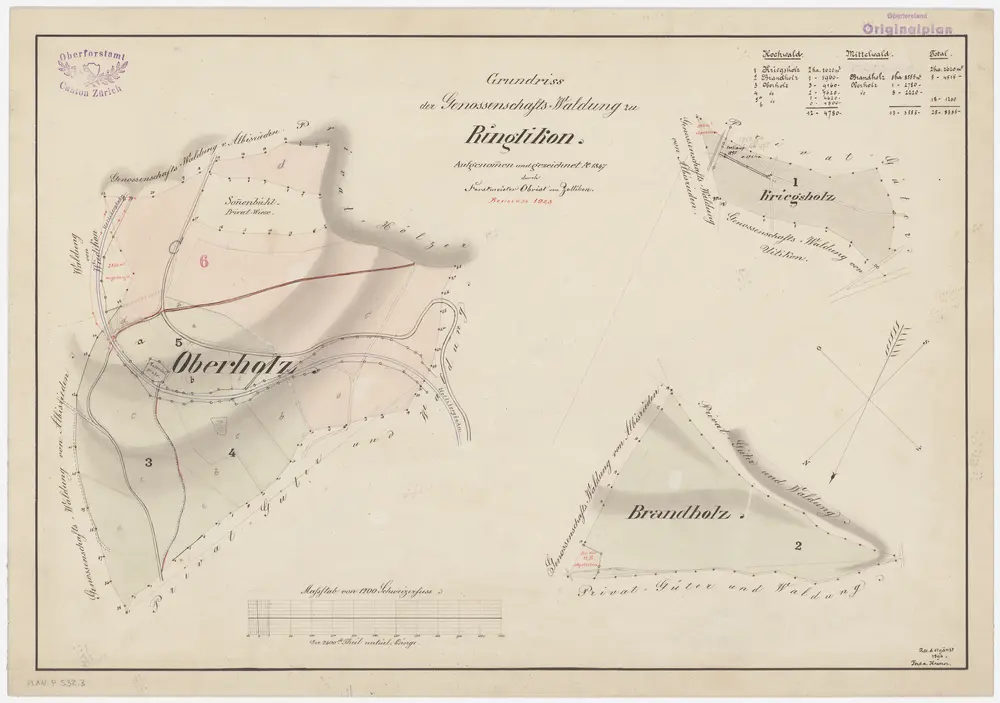 Uitikon: Genossenschaftswaldung Ringlikon: Chriegholz (Kriegsholz), Brand (Brandholz), Oberholz; Grundrisse