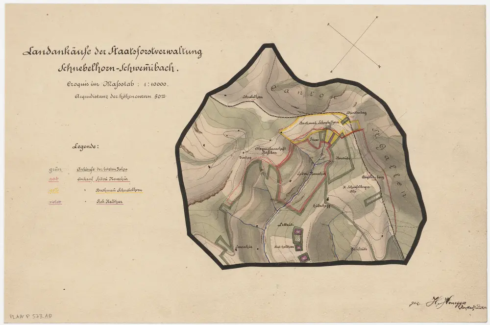 Wald, Fischenthal, Goldingen SG: Waldungen: Fischenthal: Landankäufe der Staatsforstverwaltung im Gebiet Schnebelhorn, Schwämmibach (Schwemmibach), Tobelrüti, Sennschür, Neuschür, Hübschegg, Neurüti und Tierhag; Grundriss