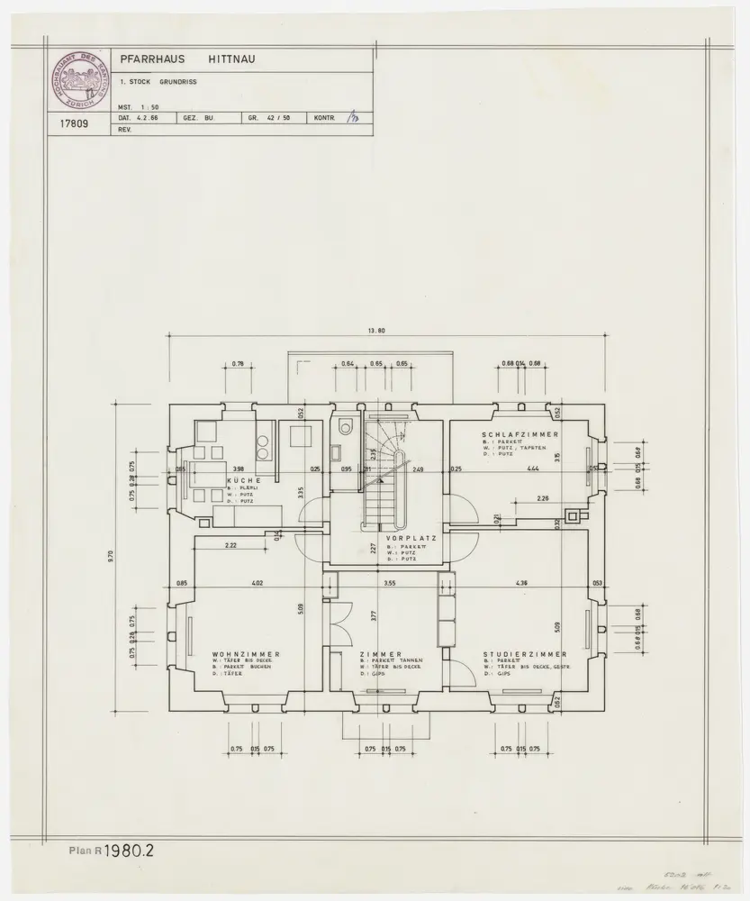 Hittnau: Pfarrhaus: 1. Stock; Grundriss