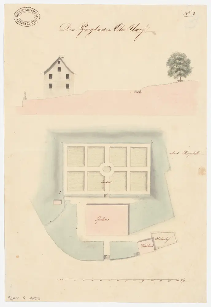 Urdorf: Pfarrhaus und Umgebung; Grundriss und Ansicht (Nr. 2)