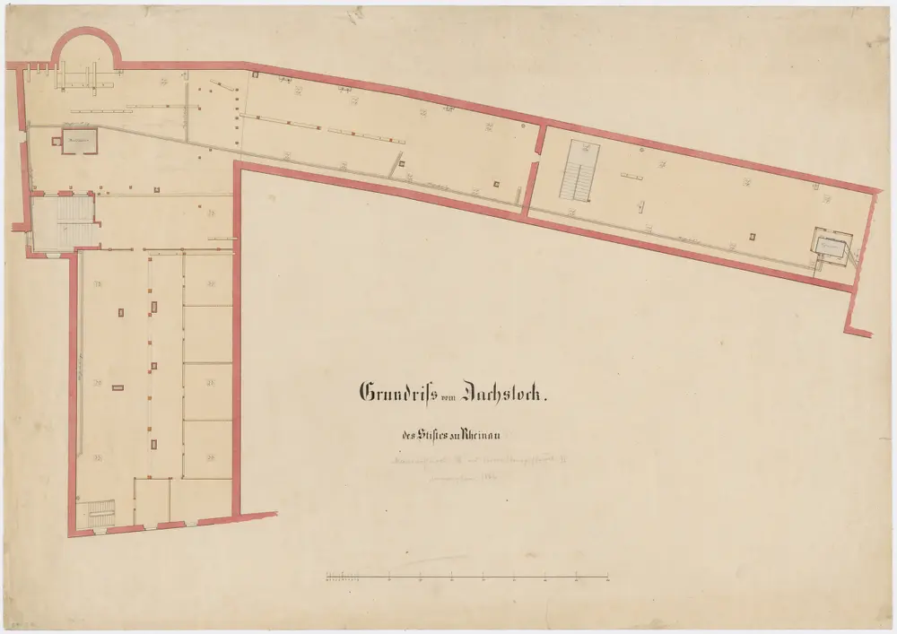 Pflegeanstalt Rheinau: Männerabteilung, Flügel III und Verwaltungsflügel IV, Dachstock; Grundriss