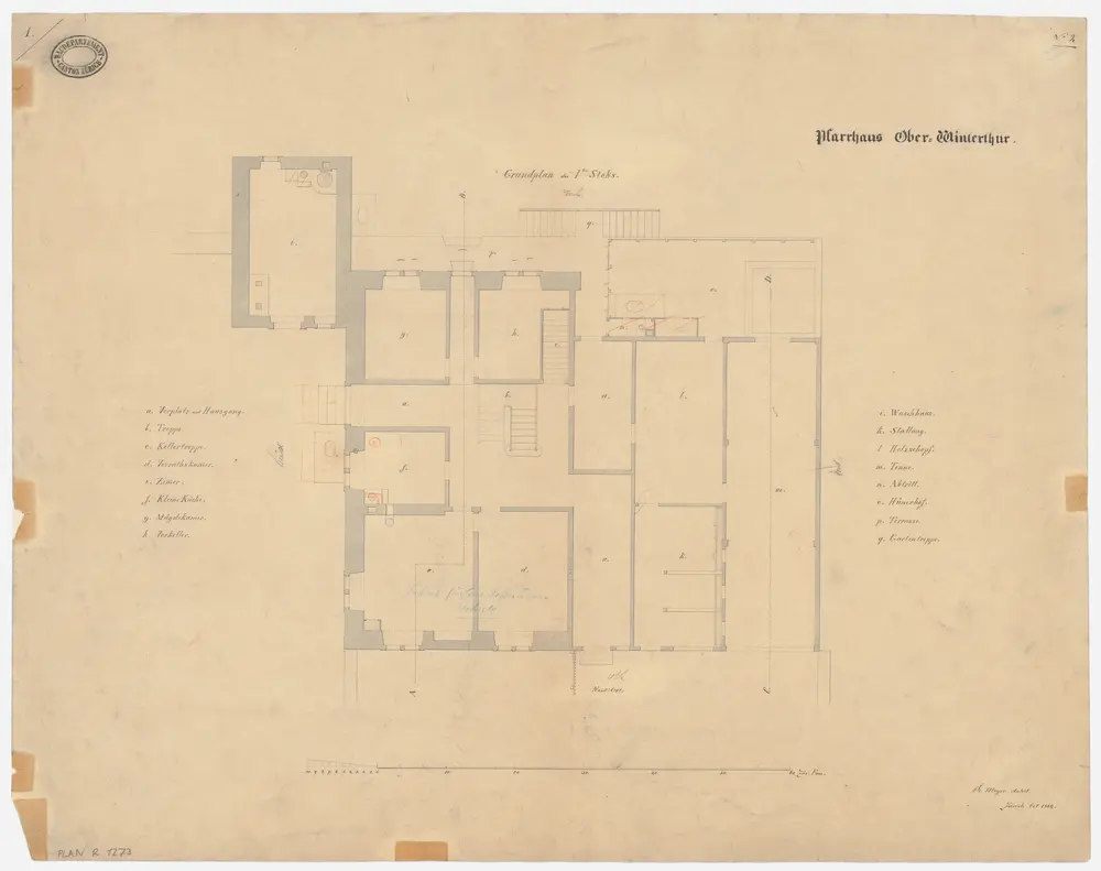 Oberwinterthur: Pfarrhaus mit angebautem Ökonomiegebäude, Erdgeschoss; Grundriss (Nr. 2)