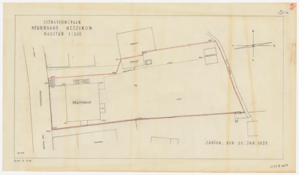 Wetzikon: Pfrundgut mit Pfarrhaus und Umgebung; Grundriss (Nr. 2)