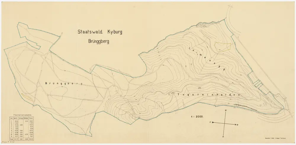 Kyburg: Staatswaldungen Brünggberg, Leimenegg, Tutschgenhalden (Tugsteinhalden); Grundriss