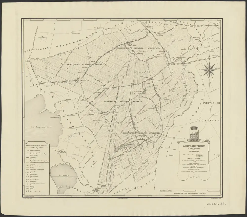 Achtkarspelen, de zesde grietenij van Oostergoo : kadastrale gemeenten: 1. Buitenpost. 2. Kooten. 3. Drogeham. 4. Surhuizum, Ve kanton (Bergum), Ie arrondissement (Leeuwarden) 1844 ...