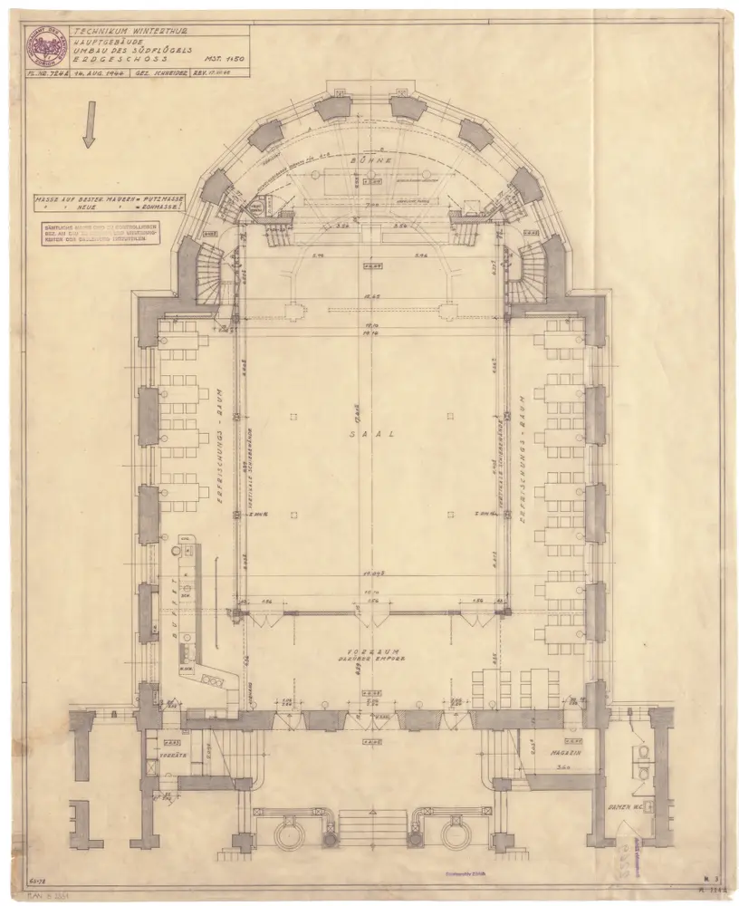 Winterthur: Technikum, Hauptgebäude, Umbau des Südflügels, Erdgeschoss; Grundriss (Nr. 724 A)