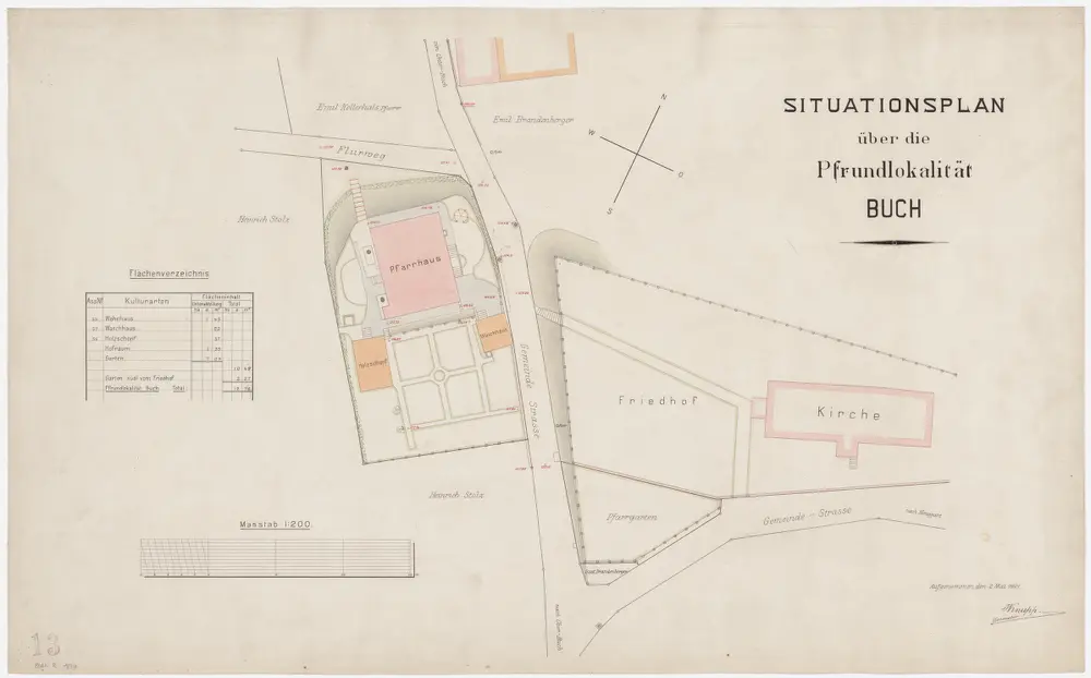 Buch am Irchel: Pfrundlokalität mit Kirche, Pfarrhaus und Umgebung; Grundriss