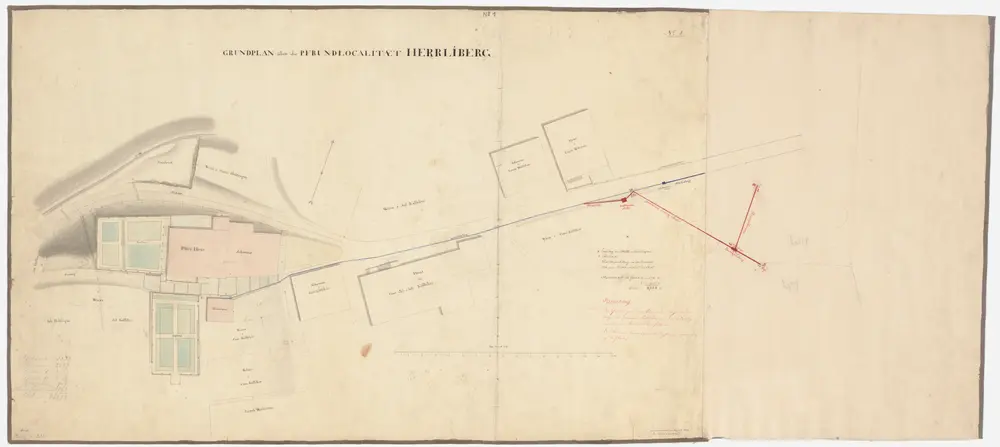 Herrliberg: Pfarrhaus und Umgebung, Wasserleitung zu den Gemeinde- und Pfarrhausbrunnen; Grundriss (Nr. 1)