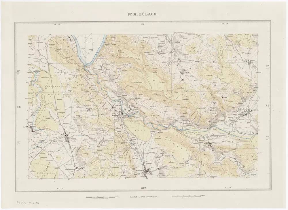 Topographische Karte des Kantons Zürich (Wild-Karte): Blatt X: Bülach