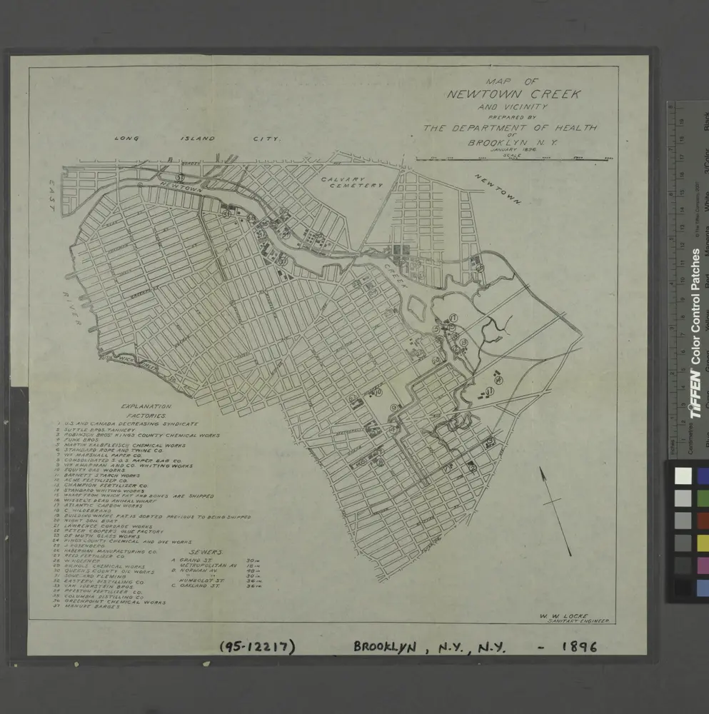 Map of Newtown Creek and vicinity / prepared by the Department of Health of Brooklyn, N.Y., January 1896 ; W.W. Locke, sanitary engineer.